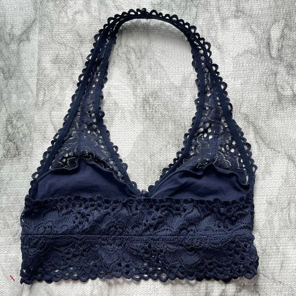 American Eagle Outfitters Aerie Boho Lace Halter Bralette Size Small - Navy - Picture 3 of 5